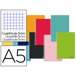 Cuaderno espiral Liderpapel DIN A5 Tapa blanda Cuadricula 5 mm 80H 60 g/m2 6 taladros en Colores surtidos (No se puede elegir)