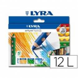 Lapices de colores acuarelable-cera Lyra groove triangulares mina gruesa 10 mm caja de 12 colores