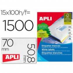 Etiquetas Apli para impresoras Inkjet, Láser y Fotocopiadoras 70x50,8 mm caja 100 hojas A4