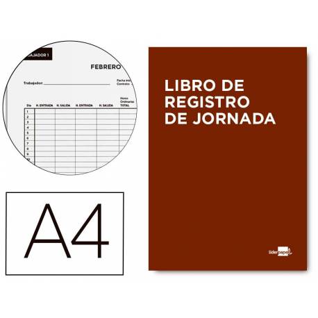 Libro liderpapel registro de jornada empleados Din A4 10 empleados mes pagina papel blanco 90 gr