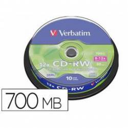 CD-RW VERBATIM SERL CAPACIDAD 700MB 12X 80 MIN TARRINA DE 10 UNIDADES