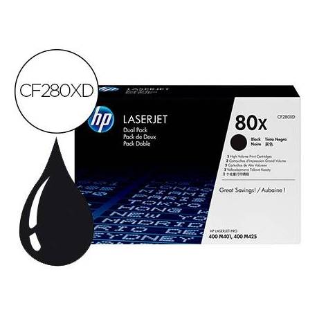 TONER HP LASERJET PRO 80X M401 M425 NEGRO PACK DE 2 UNIDADES 6900 PAGINAS