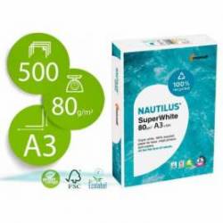 Papel multifunción A3 Nautilus superwhite 100% reciclado 80 g/m2