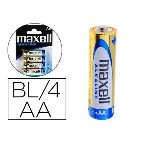 Pilas Maxell Alcalina 1.5 V AA LR06 Blister con 4 unidades