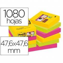 Post-it Bloc de notas adhesivas super sticky 47,6 x 47,6 mm 90 hojas pack 12 blocs colores