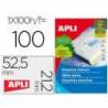 Etiqueta adhesiva Apli 52,5 x 21,2 mm para fotocopiadora laser ink-jet caja con 100 hojas din a4