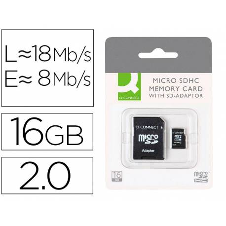 Memoria Flash USB Micro SDHC Q-connect 16GB clase 6 con adaptador