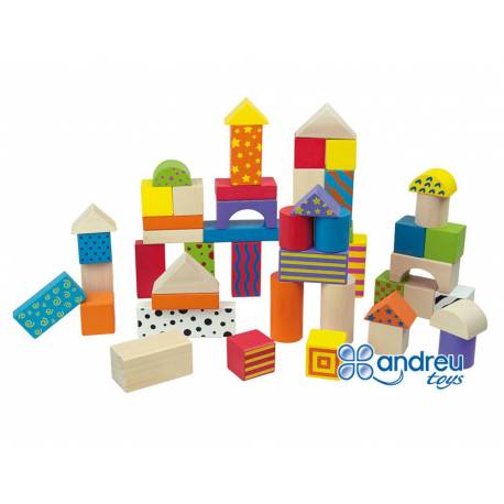 Juego de construccion a partir de 2 anos bloques de madera 50 piezas 68244