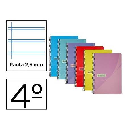 Cuaderno espiral papercop cuarto tapa plástico 80 hojas 90gr/m2 pauta 2,5mm con margen (NO SE PUEDE ELEGIR COLOR)