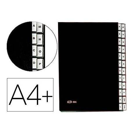 Carpeta Clasificadora Pardo A4+ Carton Compacto con Fuelle 24 departamentos Negro