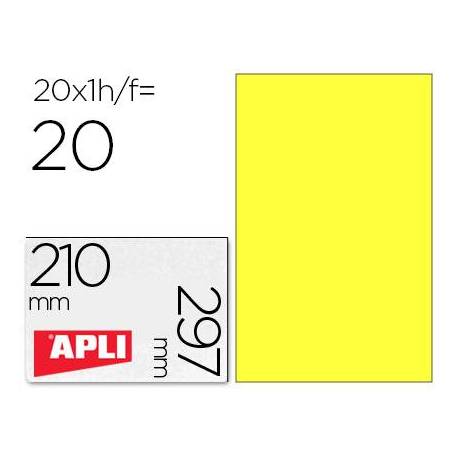 Apli Etiquetas Adhesivas 210x297 mm Amarillo Fluorescente Caja con 20 hojas