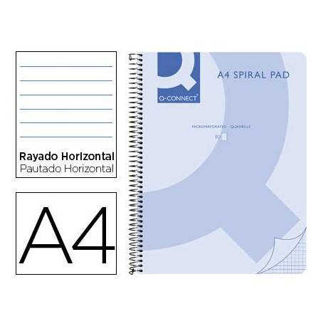 Cuaderno espiral Q-Connect Din A4 micro tapa plastico 80h 70g horizontal sin bandas 4 taladros color azul