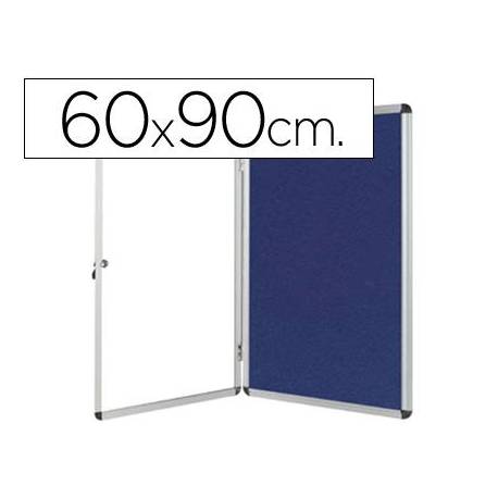Vitrina de anuncios q-connect mural pequeña fieltro azul con puerta y marco con cerradura 72x98 cm.