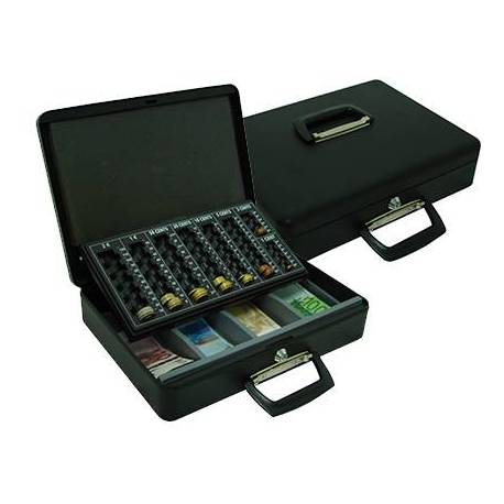 Caja caudales Q-Connect 14,5" 370x290x110 mm color negro con bandeja portamonedas y para billetes