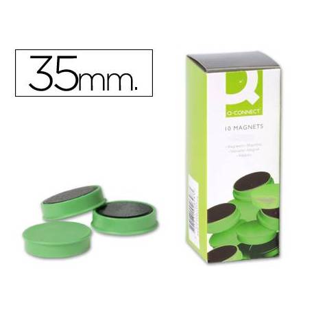 Imanes para sujecion Q-Connect de 35 mm. Color verde. Caja de 10 imanes.