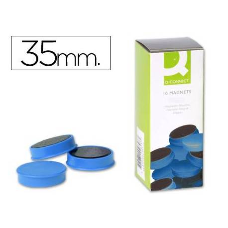 Imanes para sujecion Q-Connect de 35 mm. Color azul, caja de 10 imanes.