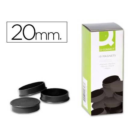 Imanes para sujecion Q-Connect de 20 mm. Color negro, caja de 10 imanes.