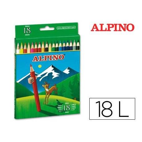 Lapices de Colores Alpino Hexagonales Caja de 18 lapices largos