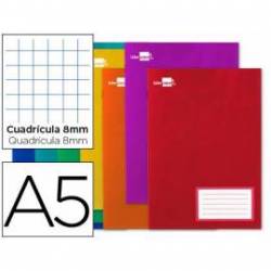 Libreta escolar Liderpapel Write tamaño A5 con 16 hojas de 60g/m2. Cuadro 8mm con margen. Colores surtidos.