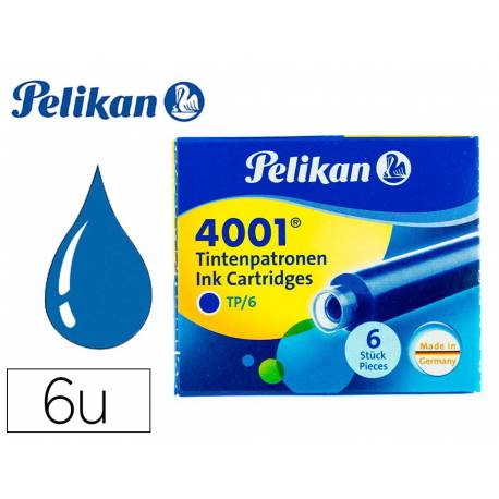 Tinta para plumas pelikan color azul real caja 6 cartuchos