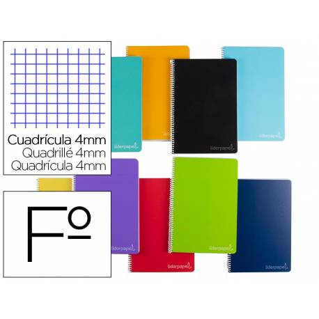 CUADERNO ESPIRAL LIDERPAPEL FOLIO WITTY TAPA DURA 140H 75GR CUADRO 4MM CON MARGEN COLORES SURTIDOS "NO SE PUEDEN ELEGIR"