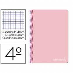 Cuaderno espiral Liderpapel Witty Tamaño cuarto Tapa dura 80 hojas Cuadricula 4 mm 75 g/m2 Con margen en color Rosa