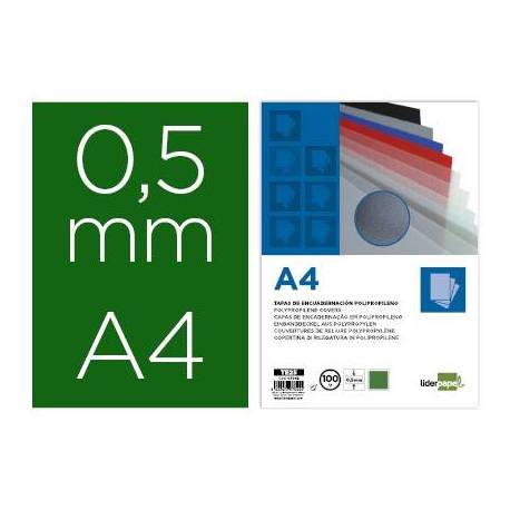 Tapa de Encuadernacion Polipropileno Liderpapel DIN A4 Color Verde 0,5 mm pack 100 uds