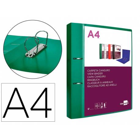 CARPETA LIDERPAPEL CANGURO 2 ANILLAS 40 MM MIXTAS POLIPROPILENO DIN A4 COLOR VERDE