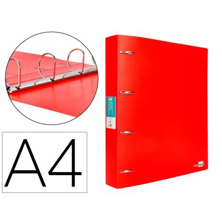 CARPETA 4 ANILLAS 40 MM LIDERPAPEL DIN A4 ROJO POLIPROPILENO