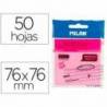 BLOC DE NOTAS ADHESIVAS QUITA Y PON MARCA MILAN 76X76 MM REMOVIBLE PLASTICO TRANSLUCIDO ROSA FLUOR 50
