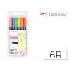 ROTULADOR TOMBOW PUNTA PINCEL DUAL FUDENOSUKE PUNTA DURA TINTA BASE DE AGUA ESTUCHE DE 6 UNIDADES COLORES SURTIDOS