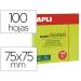 BLOC DE NOTAS ADHESIVAS QUITA Y PON APLI 75X75 MM COLOR VERDE FLUORESCENTE CON 100 HOJAS