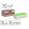 BLOC DE NOTAS ADHESIVAS QUITA Y PON MARCA POST-IT SUPER STICKY 76X76 MM 70 HOJAS RECICLADAS PAQUETE DE 14 UNIDADES