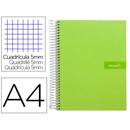 Bloc Liderpapel Din A4 micro crafty cuadrícula 5mm 5 bandas 4 taladros tapa forrada 90 gr 120 hojas verde