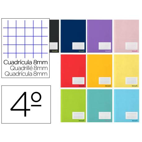 Libreta escolar Liderpapel Write tamaño A5 con 16 hojas de 60g/m2. Cuadro 8mm con margen. Colores surtidos.