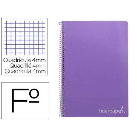 Cuaderno espiral Liderpapel Witty Tamaño folio Tapa dura Cuadricula 4 mm 75 g/m2 Con margen color Violeta