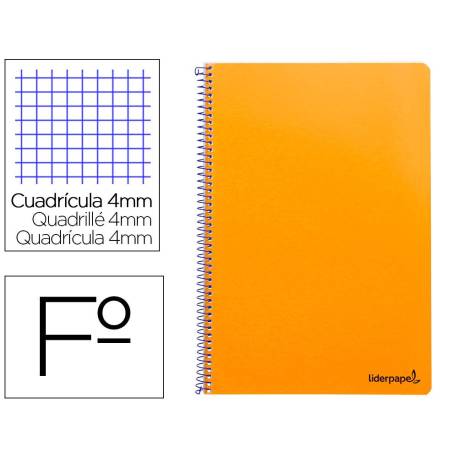 Cuaderno espiral marca Liderpapel folio smart Tapa blanda 80h 60gr cuadro 4mm con margen Color naranja