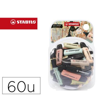 ROTULADOR MARCA STABILO BOSS PASTEL FLUORESCENTE 70 NATURE COLORS BOMBONERA DE 60 UNIDADES COLORES SURTIDOS