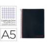 CUADERNO ESPIRAL LIDERPAPEL A5 MICRO WONDER TAPA PLASTICO 120H 90G CUADRO 5MM 5 BANDAS 6 TALADROS COLOR NEGRO