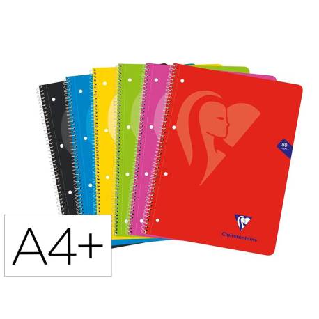 CUADERNO ESPIRAL MARCA CLAIREFONTAINE NOTEBOOK TAPA BLANDA DIN A4+ MICRO 80 HOJAS 90 GR CUADRO 5 MM COLORES