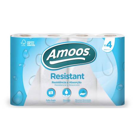 PAPEL DE COCINA MARCA AMOOS 2 CAPAS 100 MM DIAMETRO X 224 MM ALTO 42G/M2 36 SERVICIOS PAQUETE DE 4 ROLLOS