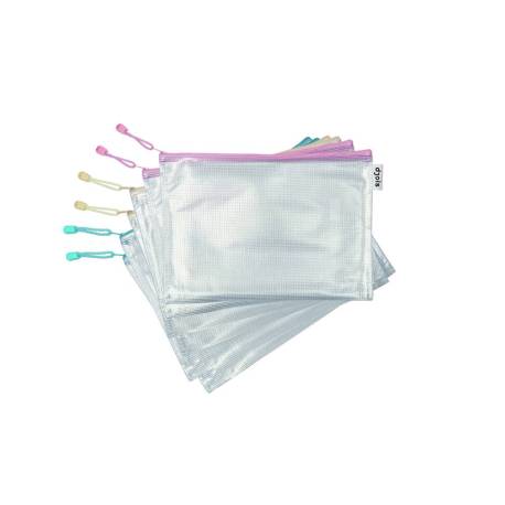 BOLSA MULTIUSOS MARCA TARIFOLD ZIPPER CON CREMALLERA DIN A4 PACK DE 6 UNIDADES COLORES PASTEL SURTIDOS