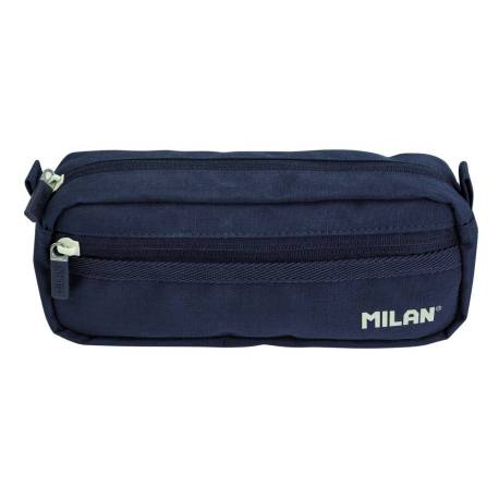 BOLSO ESCOLAR PORTATODO MARCA MILAN SERIE 1918 2 CREMALLERAS COLOR AZUL MARINO 210X85X61 MM