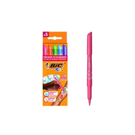 ROTULADOR MARCA BIC KIDS TATTOO CAJA DE 5 UNIDADES COLORES SURTIDOS + 10 PLANTILLAS