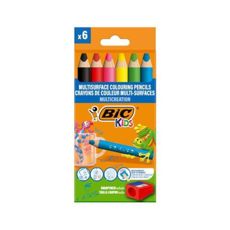 LAPICES BIC MULTISUPERFICIES TRIANGULARES MINA BORRABLE CAJA DE 6 UNIDADES COLORES SURTIDOS