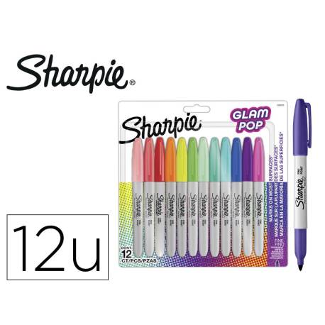 ROTULADOR MARCA SHARPIE PERMANENTE FINO GLAM POP BLISTER DE 12 UNIDADES COLORES SURTIDOS