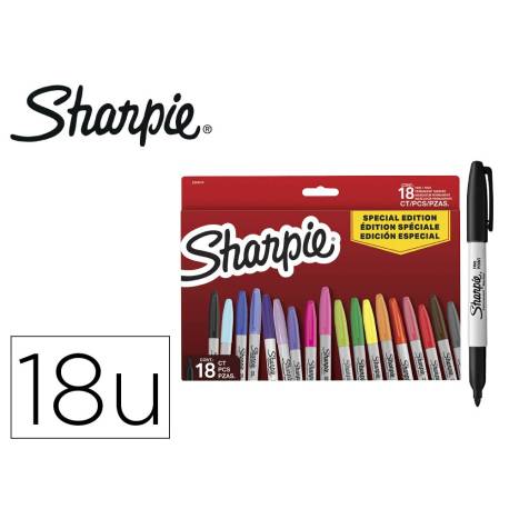 ROTULADOR MARCA SHARPIE PERMANENTE FINO PACK VUELTA AL COLE PEZ BLISTER DE 18 UNIDADES COLORES SURTIDOS