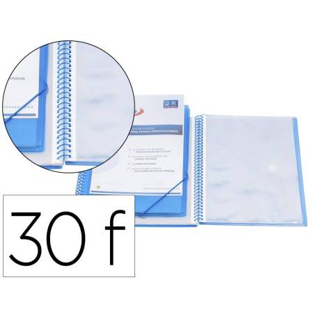 CARPETA PARDO ESCAPARATE CON ESPIRAL 30 FUNDAS POLIPROPILENO CON GOMAS DIN A4 PERSONALIZABLE AZUL