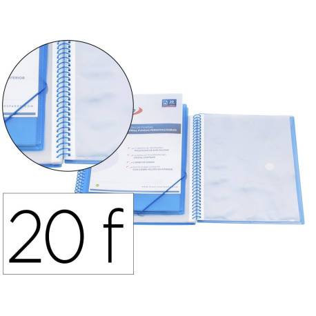 CARPETA PARDO ESCAPARATE CON ESPIRAL 20 FUNDAS POLIPROPILENO CON GOMAS PERSONALIZABLE AZUL