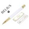 BOLIGRAFO BELIUS MACARON BLISS FORMA HEXAGONAL BLANCO Y DORADO TINTA AZUL CAJA DE DISEÑO